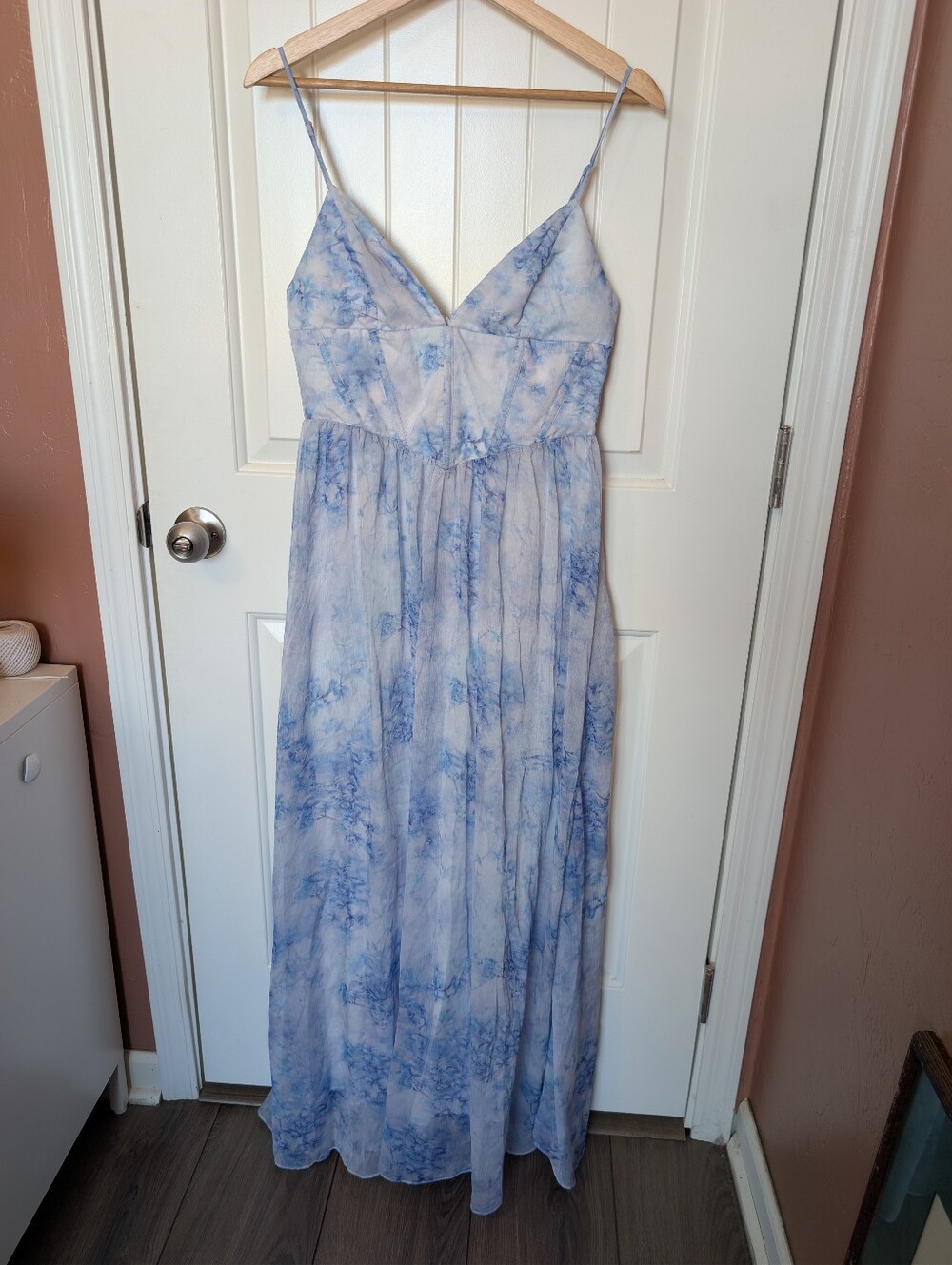 Bardot Elias Printed Floral Maxi Dress Medium Baby Blue/White